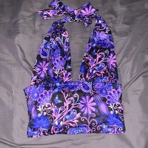 SHEIN PLUNGING NECK TIE HALTER TOP